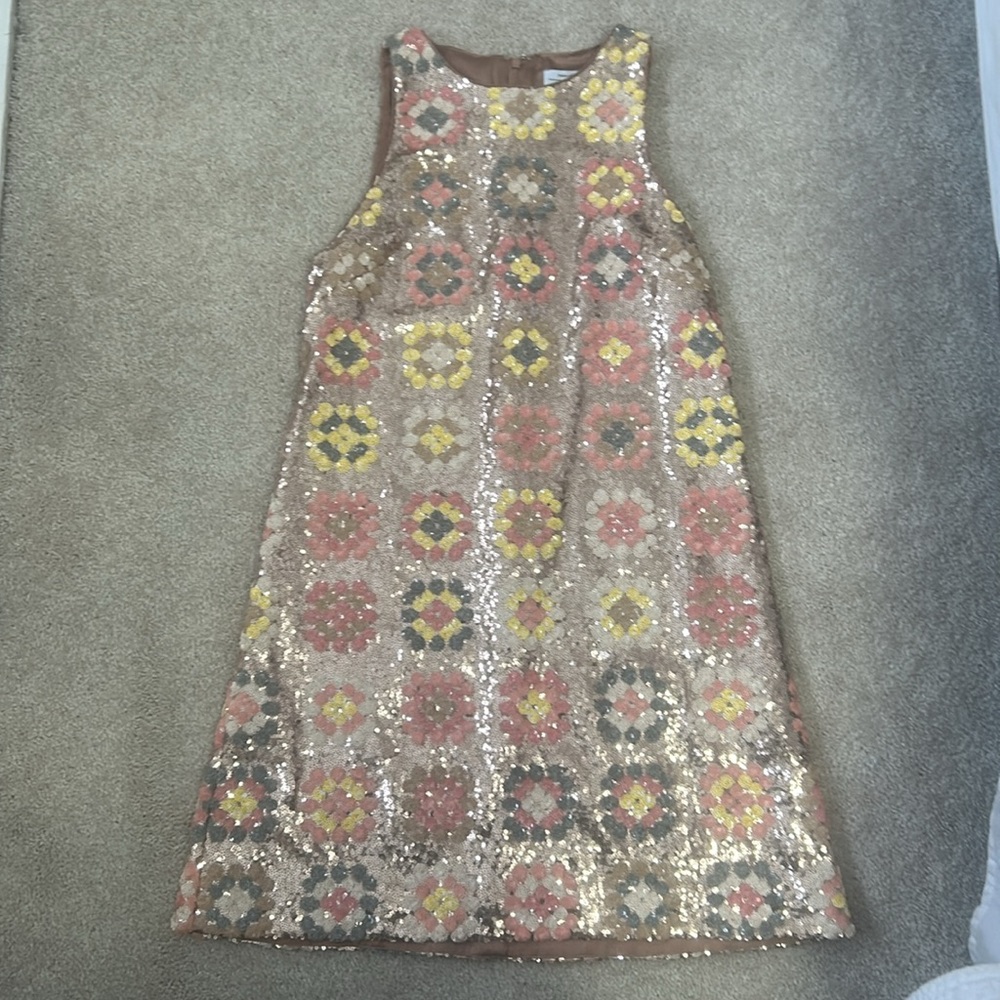 Nordstrom Gold and Pink Sheath Dress with Scoop Neck for Wedding Guest